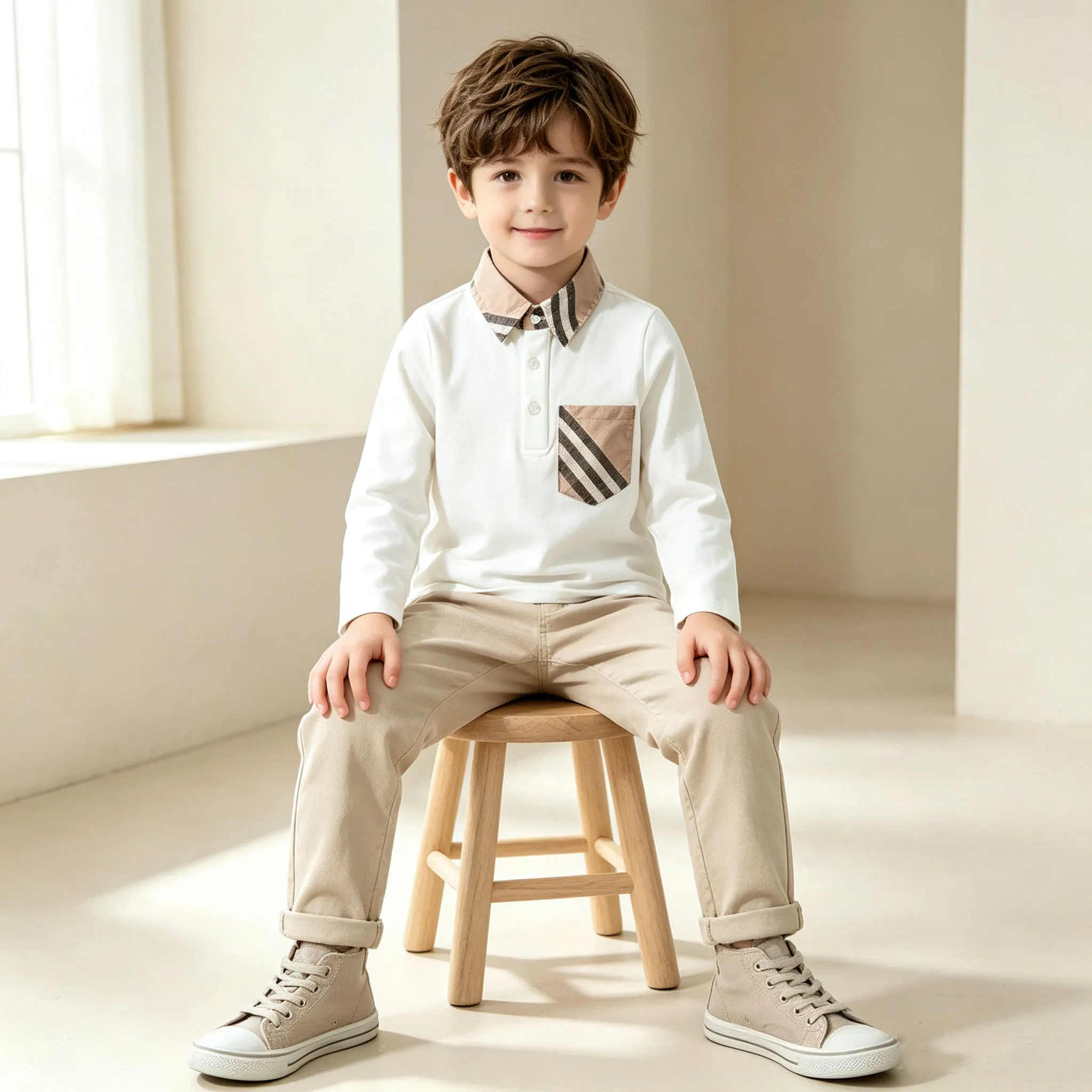 Boys Polo Shirts Long Sleeve Cotton Spring Autumn Kids Clothes Cute Striped Pocket  Boutique Toddler Boy Polo Shirt 1 To 9Years