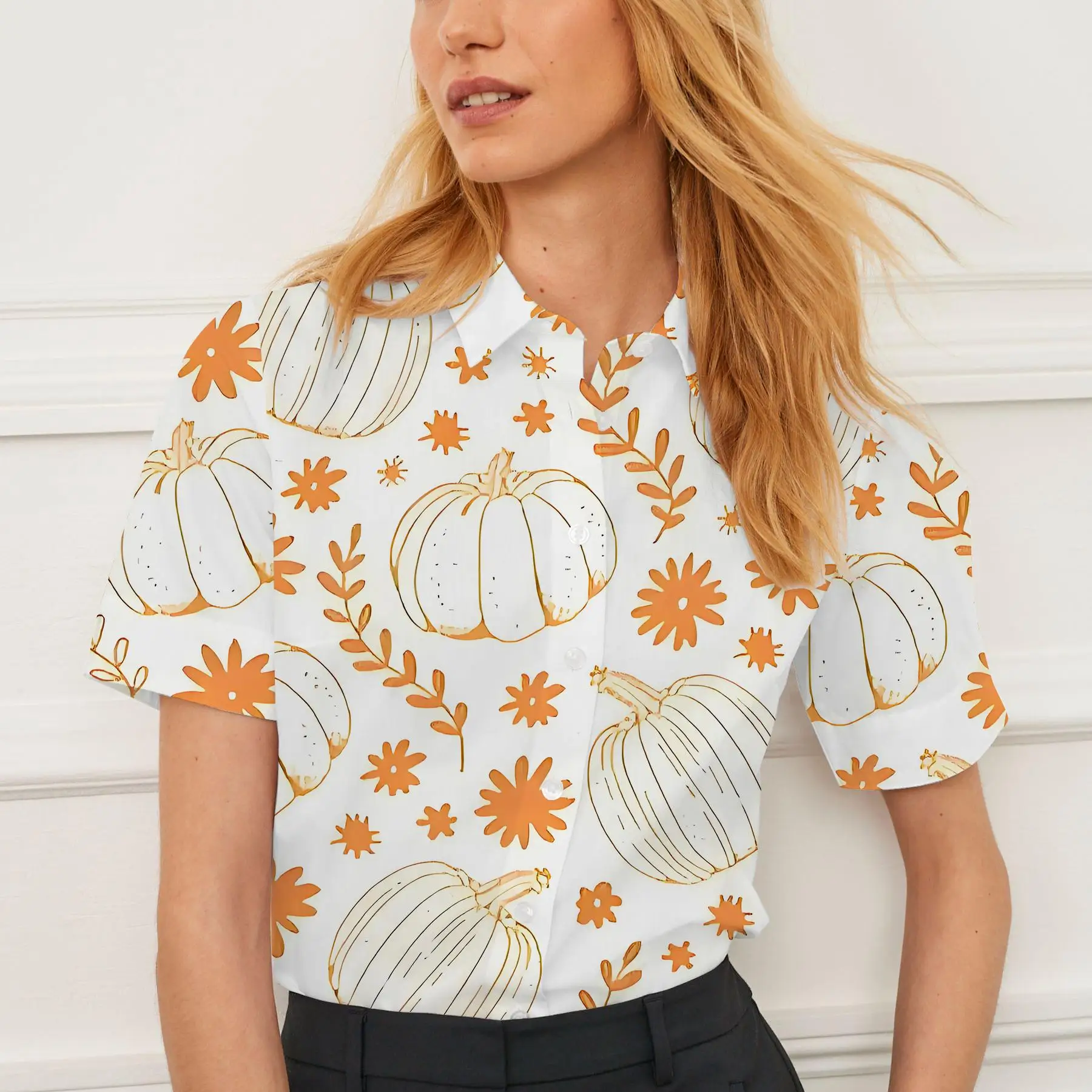 Summer shirt short sleeves for women Christmas pumpkin pattern design breathable suitable for daily or formal wear stylish
