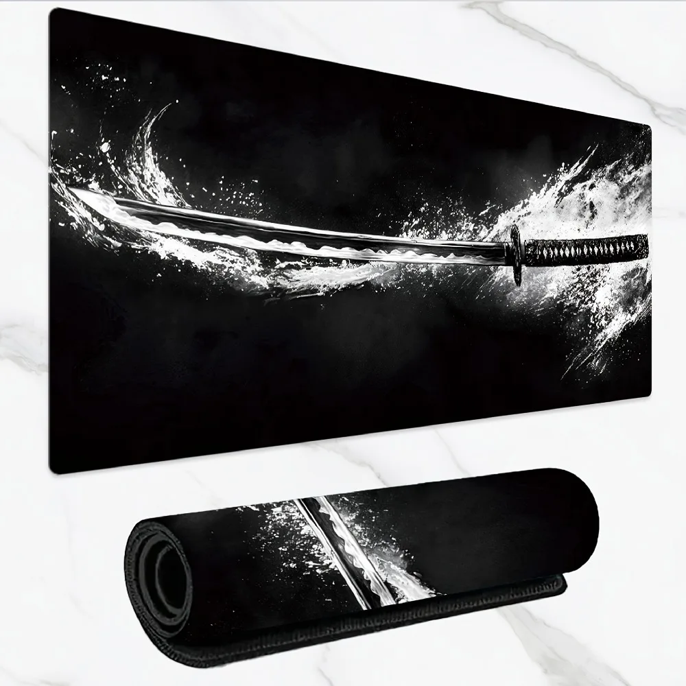 CIFBUY Large Gaming Mouse Pad Katana Design PC Keyboard Desk Mat Smooth Polyester Non-Slip Rubber Base Home Office Decor