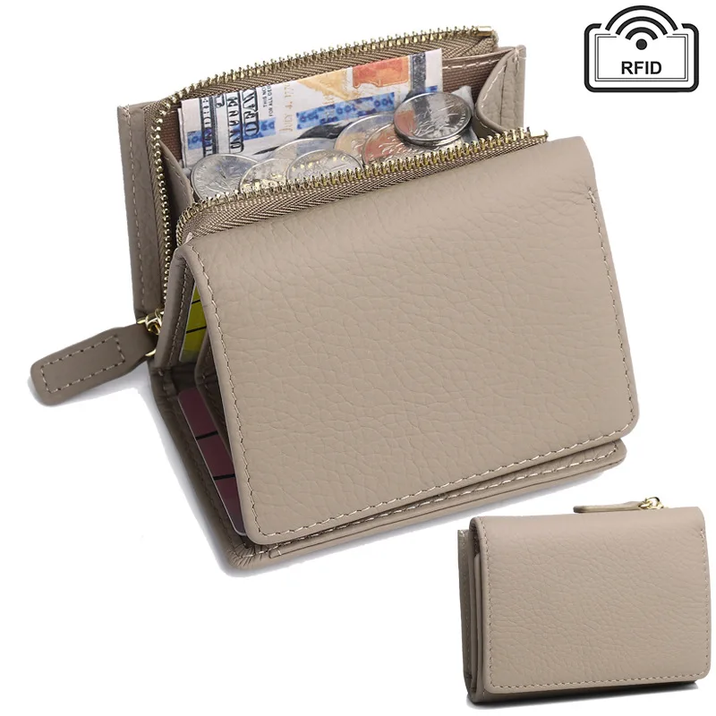 

Western Cowhide Leather RFID Blocking Short Women Wallet Fashion Multiple Card Slots Coin Purse for Ladies