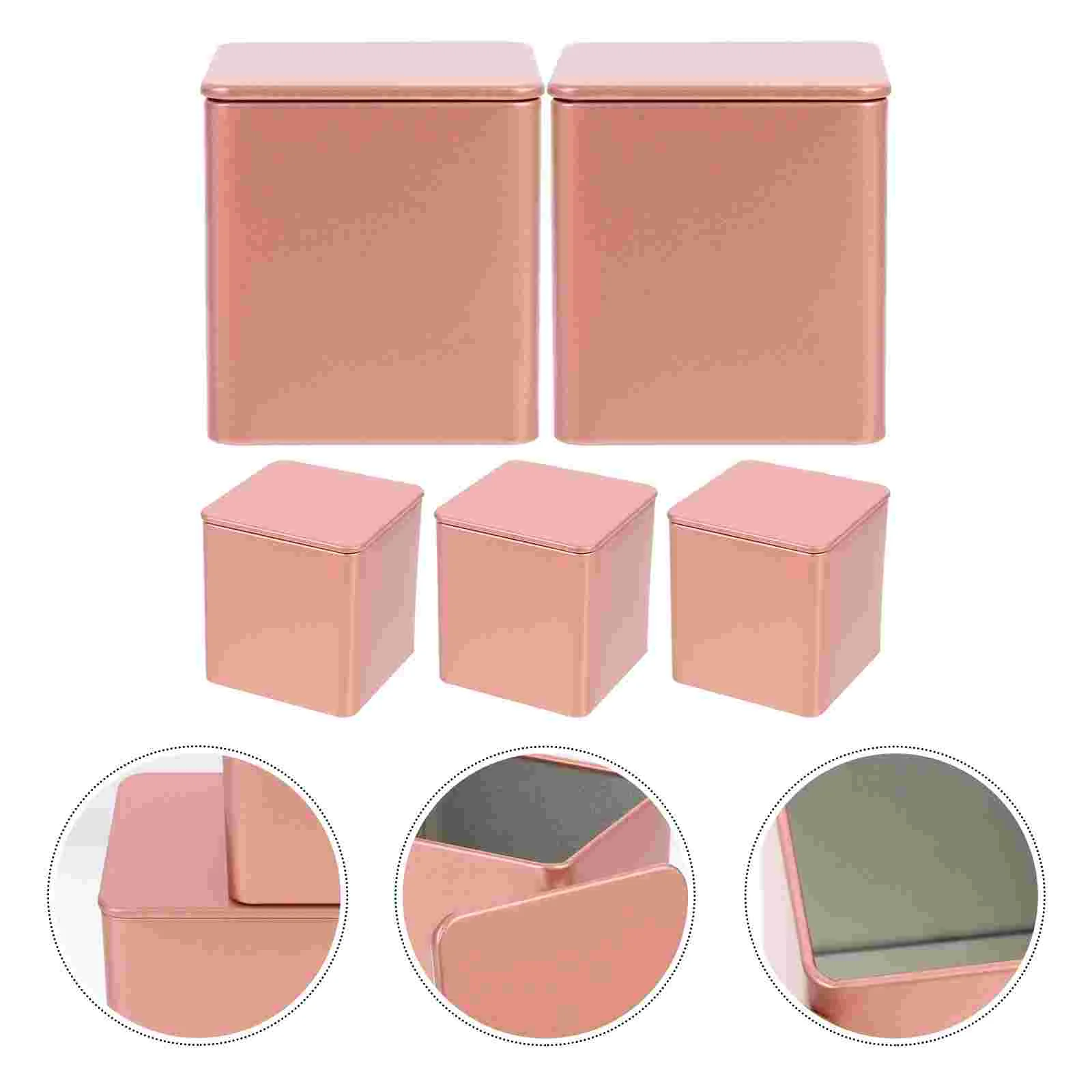 5 Pcs Small Square Tinplate Tea Case Storage Jar Coffee Box Metal Container Sealed Sugar Cans Practical Term Use