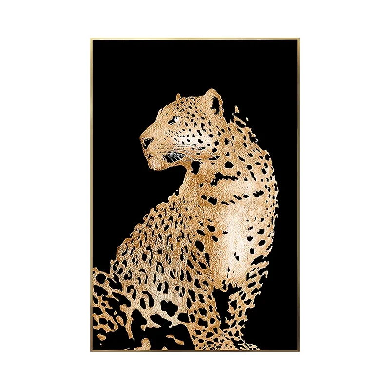The entrance light luxury Italian diamond-inlaid golden leopard decorative painting