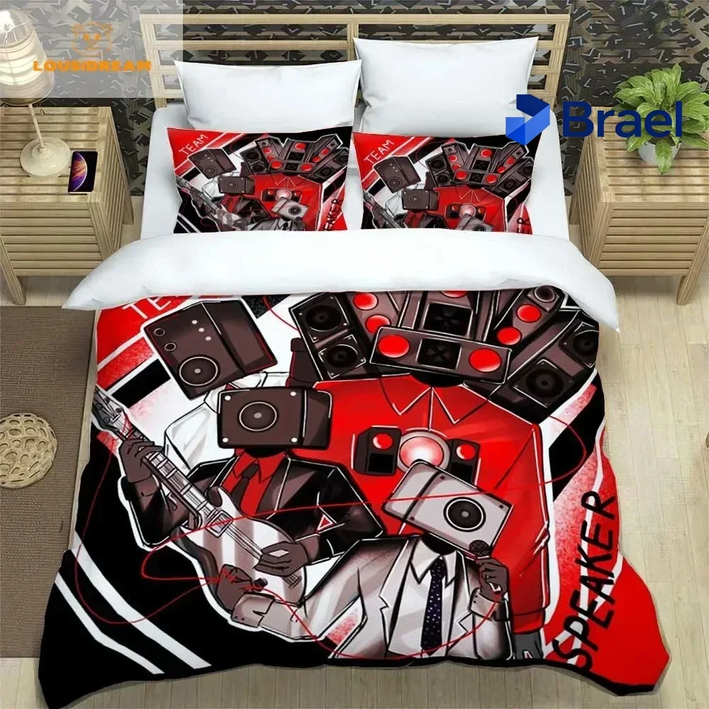Exquisite Cartoon Skibidi Toilet Funny Kprl Speaker Bedding Set,Duvet Cover Bed Set Quilt Cover,King Queen Twin Size Boys Girls