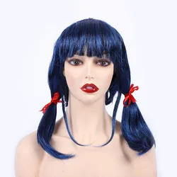 Anime Girls Blue Wig Cosplay Ladybug Halloween Costumes Accessories Young Women Wig Two Braids Party Props
