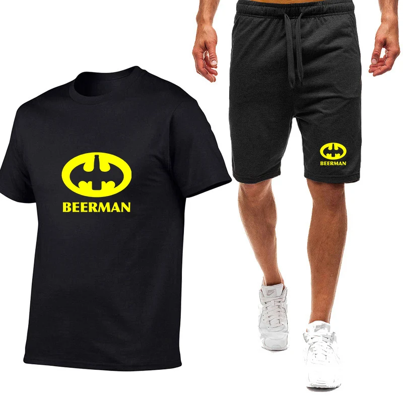 

Beer Man Printing 2026 New Men's Nine Color Short-sleeved Set Summer Premium Niche Casual T-shirt + Shorts Sports Suit
