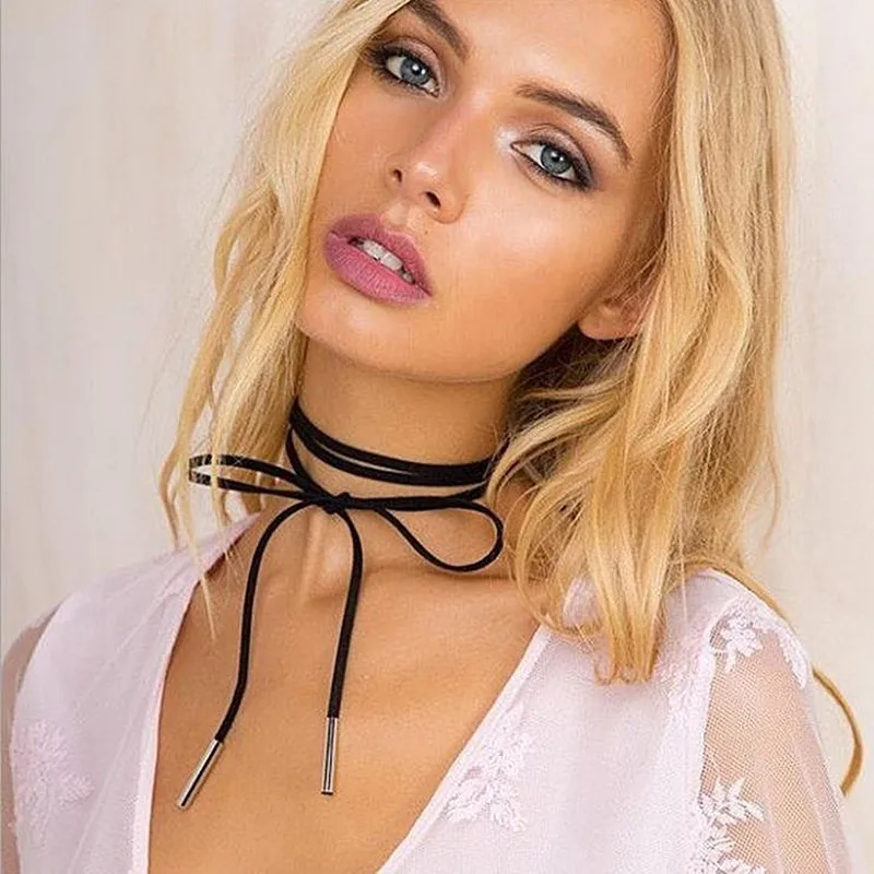 New Pop Hollow Black Leather Velvet Choker Necklace Layer Jewelry Goth Necklace for Women Choker Collarbones Necklace