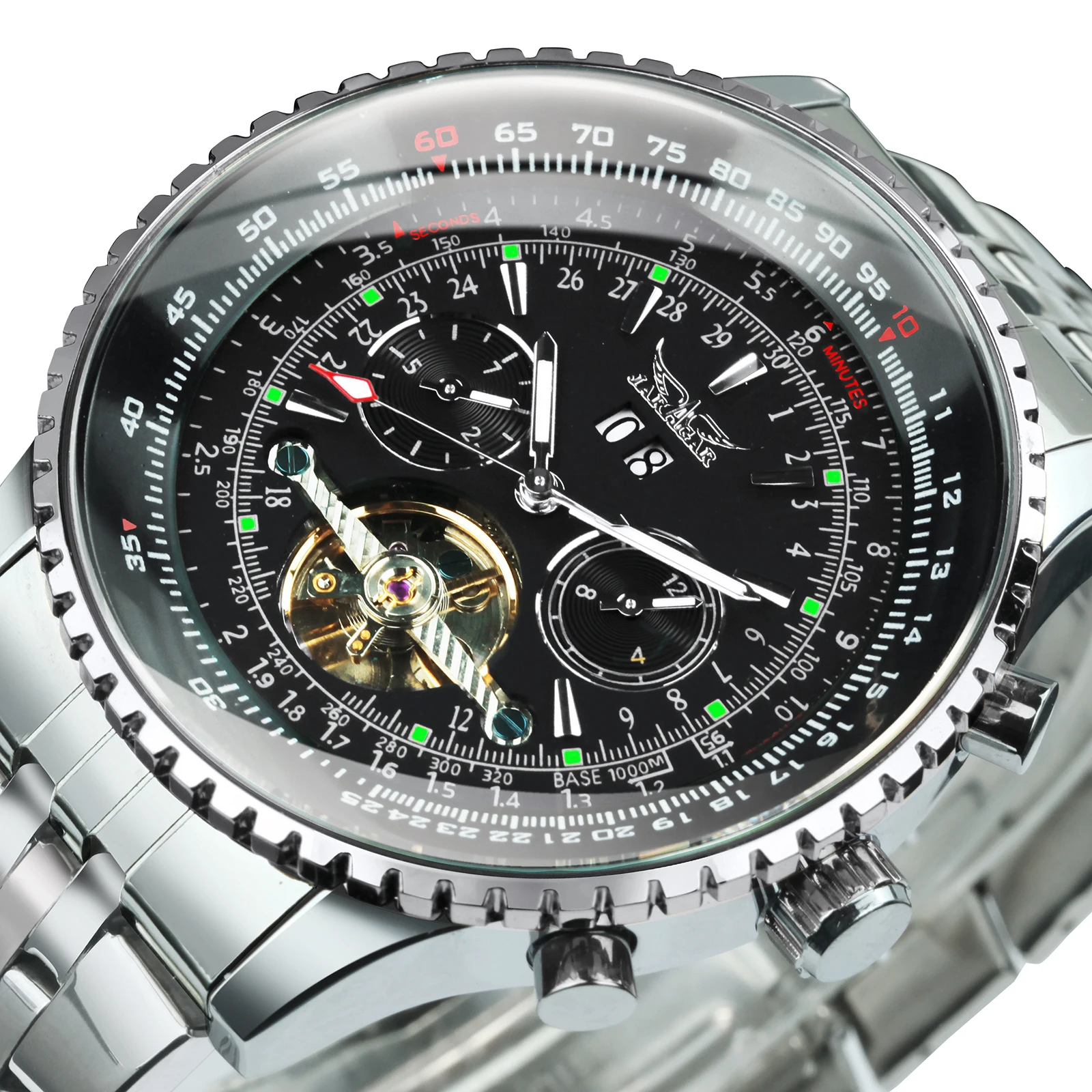 Jaragar Military Sports Automatic Watch for Men Multifunction Tourbillon Skeleton Mechanical Watches Luxury Steel Leather Strap