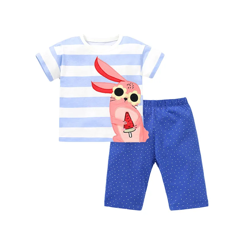 

Summer Girls' Trousers Suit Cute Stripes ShortsTT-shirt Two-Piece Summer Children's SuitBaist