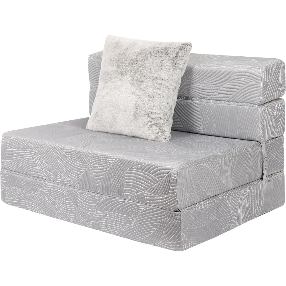 

Tri Folding Sofa Mattress, High-Density Memory Foam Sofa Bed with a Fluffy Pillow, Futon Floor Couch Guest Bed, Twin Size, Grey