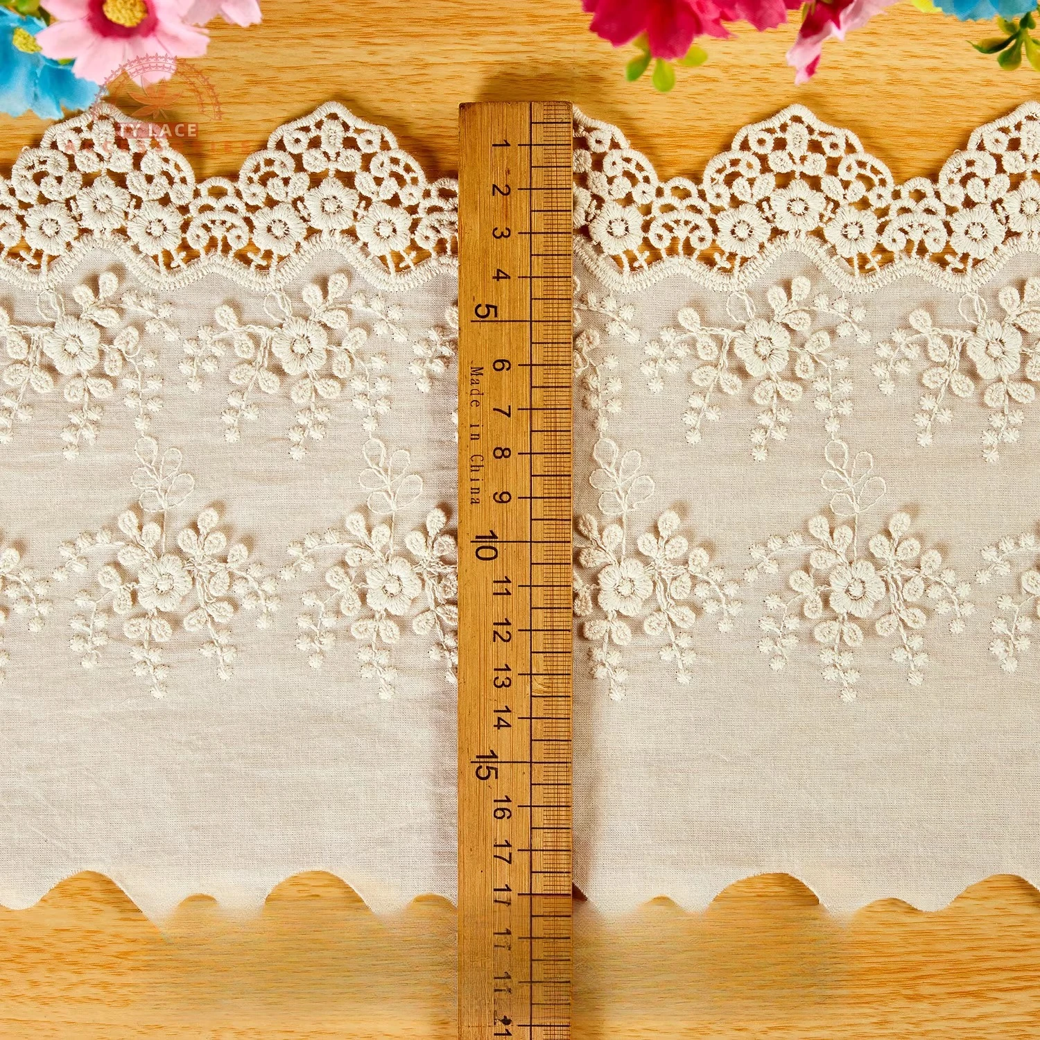 Breite 36 cm, hohler europäischer Stil, 100 % Baumwolle, 3D-gestickte Spitzenstoffe, Vorhänge, Tischdecken, Röcke, DIY-Spitzenbesatz – Detail 6