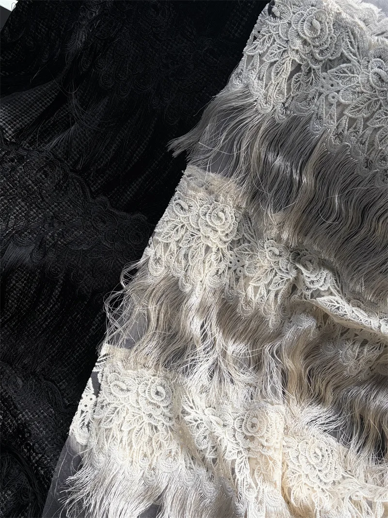 New unique design 3D tassel embroidered mesh fabric, for clothing, high-end custom, designer embroidered fabric
