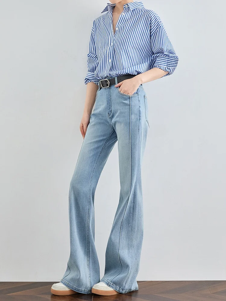 

High Waist Bell Bot Jeans Tall Straight Leg Narrow Hoof Pants Casual Cotton Denim High Rise Slim Fit Ladies Jeans