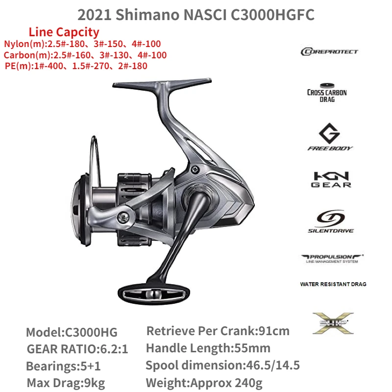 2021 SHIMANO NASCI FC 500 C2000 2500 2500HG 2500SHG C3000 C3000HG