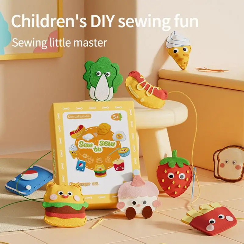 

Kids Sewing Sets Food Themed Educational Handcraft Toys Non Woven Handmade Keychain Materials Kit Birthday Christmas Gifts