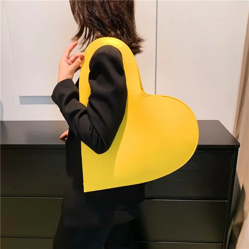 2024 Trendy Candy Color Ultralight Fashion Heart Handbag New Purse Women Felt Top-handle Bag Shopping Tote Shoulder Bag