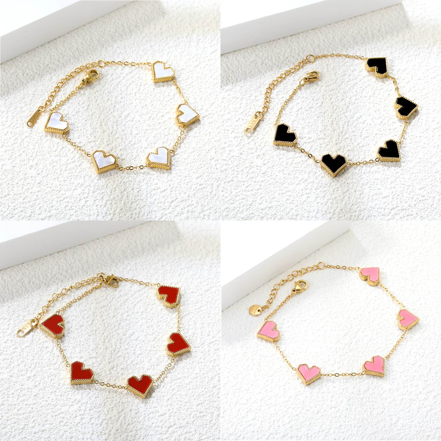 Personalized Double-Sided Heart Shape Oil Drop Chocolate Bracelet For Girls Stainless Steel Jewelry Fashion Classic Style