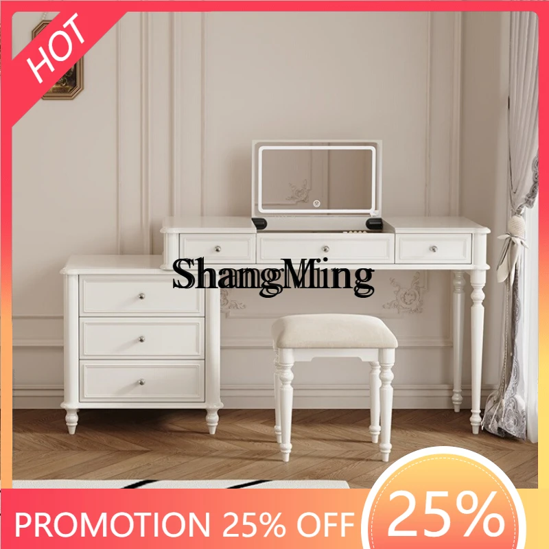 

FG solid wood dresser bedside table integrated flip cover makeup mirror cream style premium makeup table desk bedroom