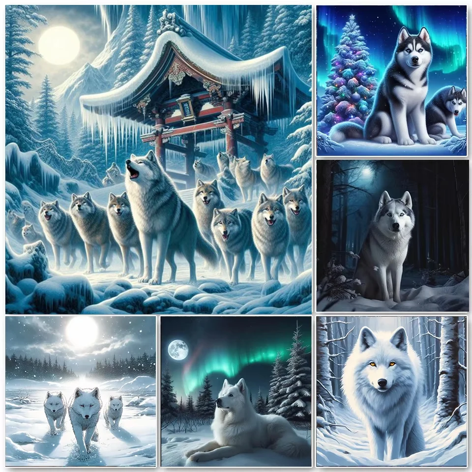 Diamond Embroidery Wolf Mosaic Rhinestones Picture Diamond Painting Animal Husky Needlework Full Square Round Wall Art