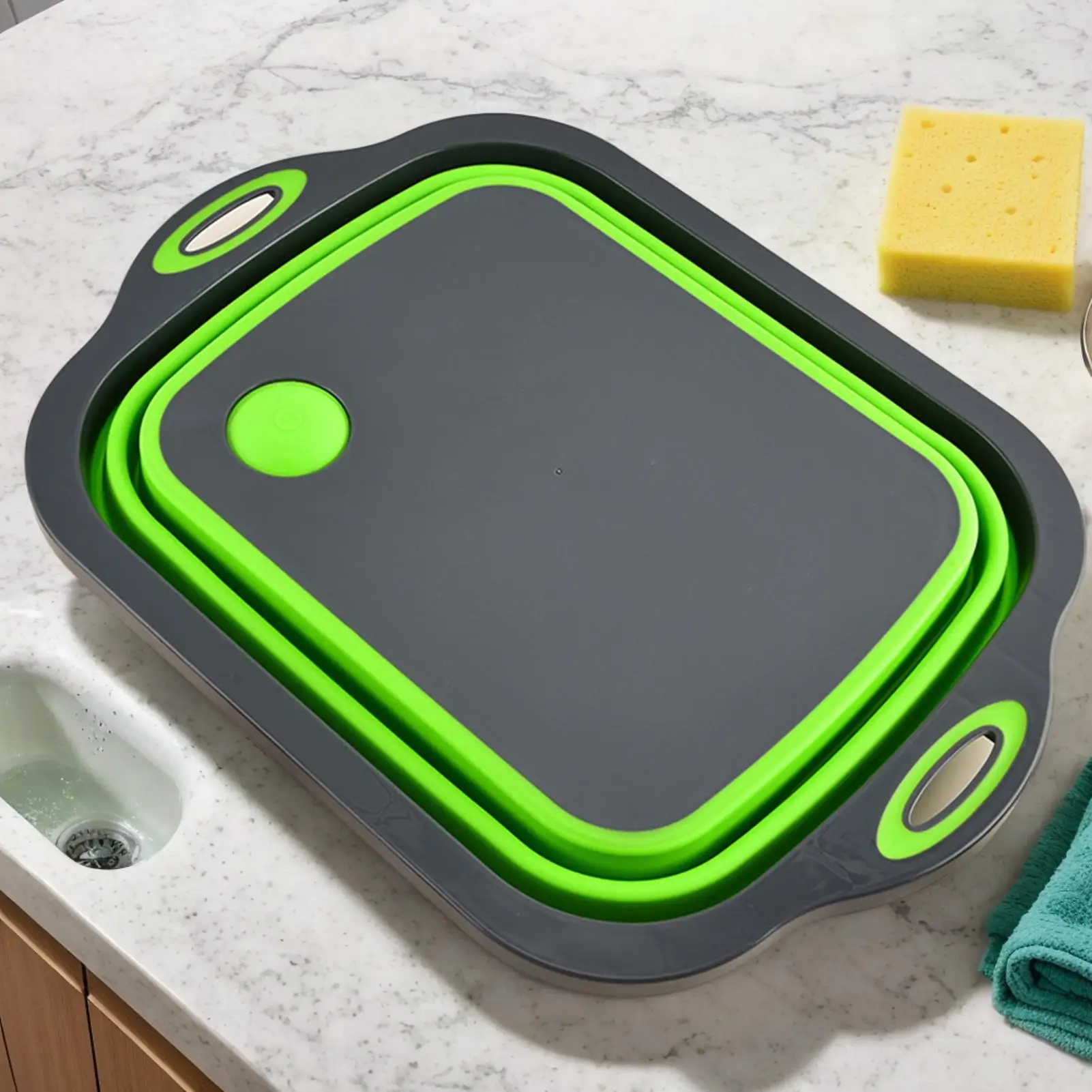 حوض حوض قابل للطي مع قابس تصريف، حوض محمول قابل للطي للتخييم والسفر وغسل الأطباق والمطبخ الخارجي وحمام الحيوانات الأليفة #3