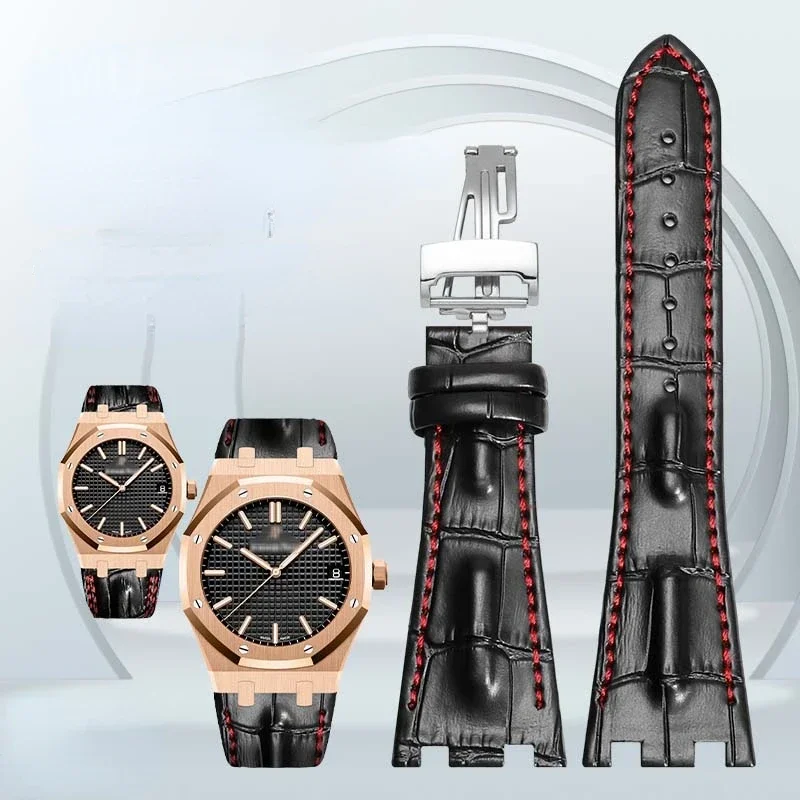 Durable Men's Cow Leather 28mm Watch Accessories for  Audemars Piguet Royal Oak 15710 15703 15706 with  Double Notch Watchband