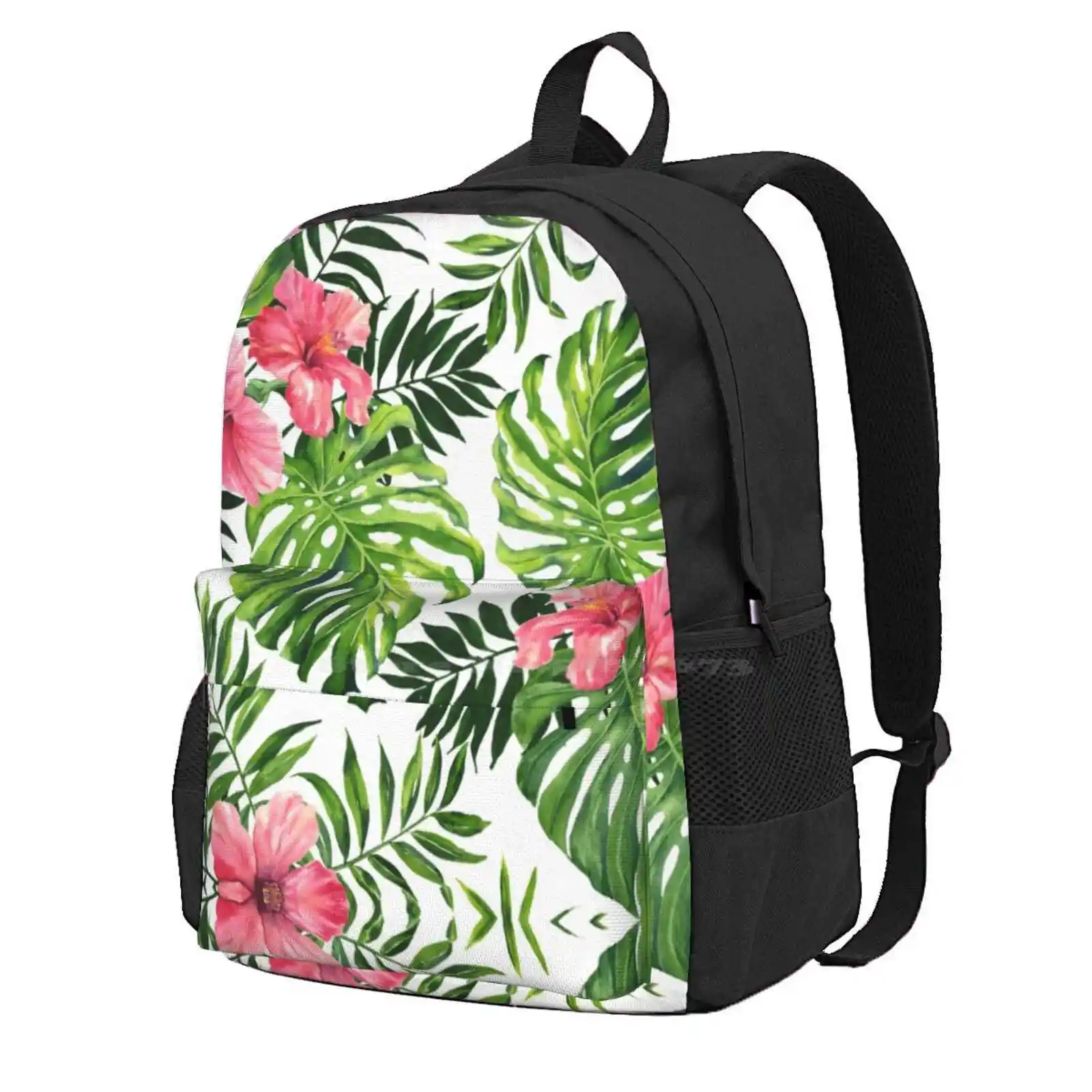 Tropical Hibiscus Hot Sale Schoolbag Backpack Fashion Bags Pattern Tropical Fashion Seamless Textile Plant Jungle Summer