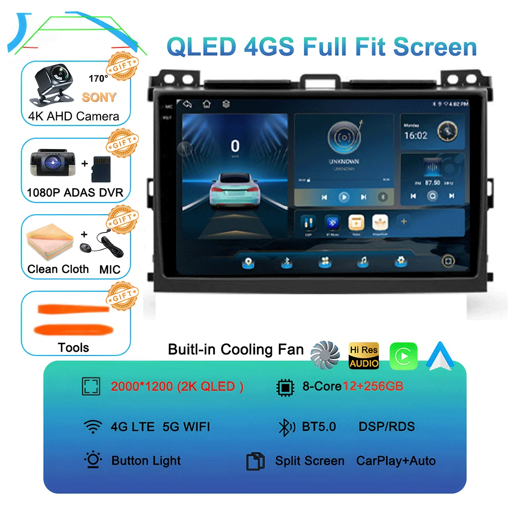 Android 16 autoradio voor Toyota Land Cruiser Prado 120 3 III voor Lexus GX470 GX 470 J120 2002 - 2009 Multimedia Videospeler