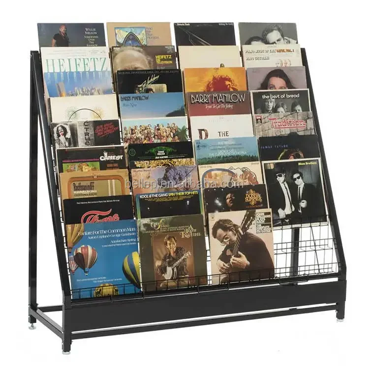 Black Metal Wire Display Shelf Floor CD DVD Stand Vinyl Record Rack