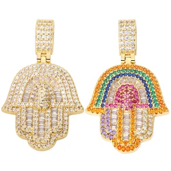 Juya 18K Gold Plated Rainbow Zirconia Greek Evil Eye Hamsa Hand Of Fatima Charms For DIY Turkish Talisman Jewelry Making
