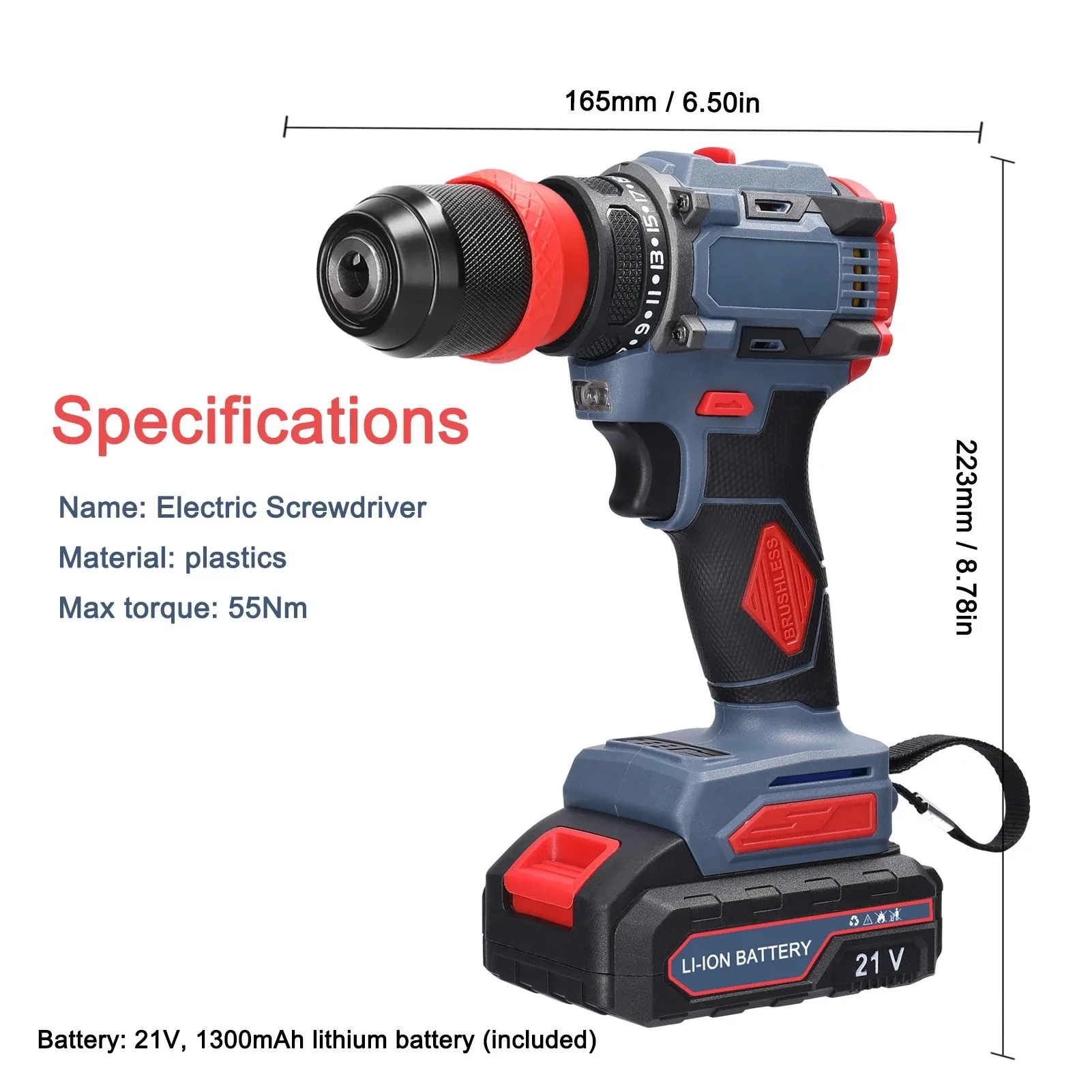 21V ratchet chuck brushless impact high power high speed charging electric drill household drilling electric screwdriver chuck