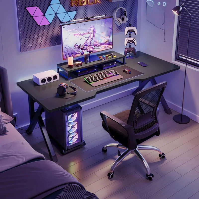 Wemart Gaming , 140CM Computer Home Office Desk Extra Large Modern Ergonomic PC Table Gamer Workstatio (Black, 1
