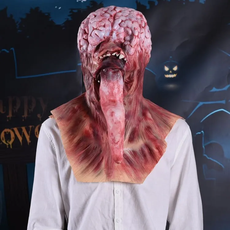 Nuova maschera di riso per cervello horror Maschera senza volto a lingua lunga Maschera di Halloween per ragazza Costumi e accessori spaventosi