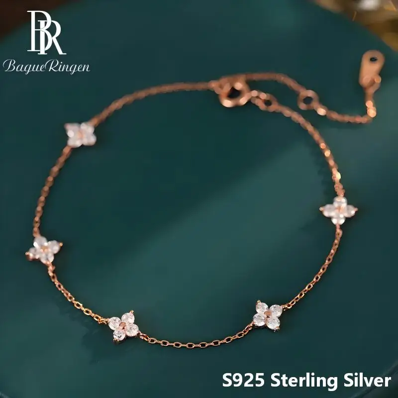BR S925 Silver Four Leaf Clover Bracelet for Women, 2026 New Luxury Delicate Jewelry, Perfect Gift