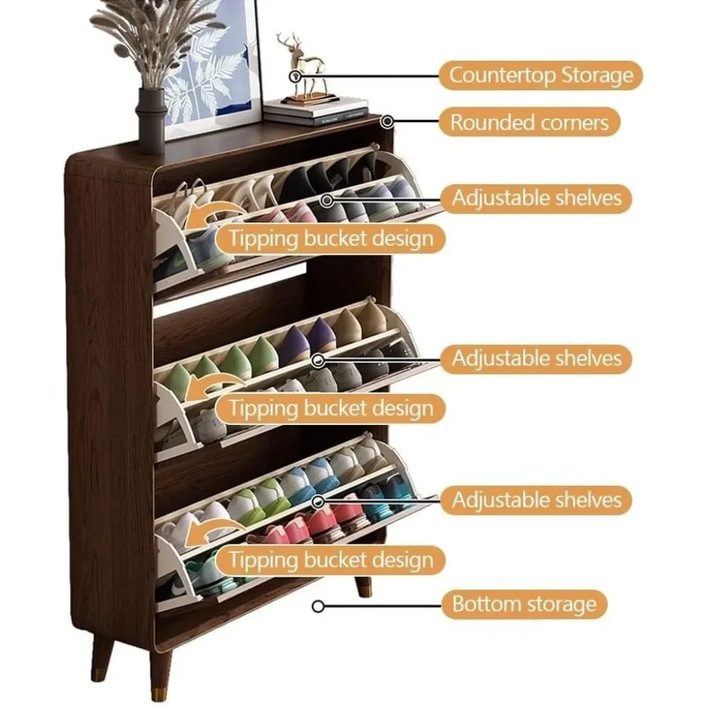 shoe rack, Shoe Cabinet , Free Standing Rattan Shoe Cabinet Shoes Cabinet with Flip Drawers Slim Freestanding Organizer Rack