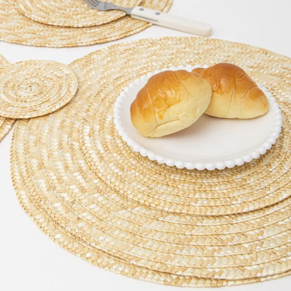 Tappetino da tavolo rotondo intrecciato a mano in paglia intrecciata sottobicchiere antiscivolo tovaglietta isolante tovagliette da pranzo riutilizzabili per la cucina di casa