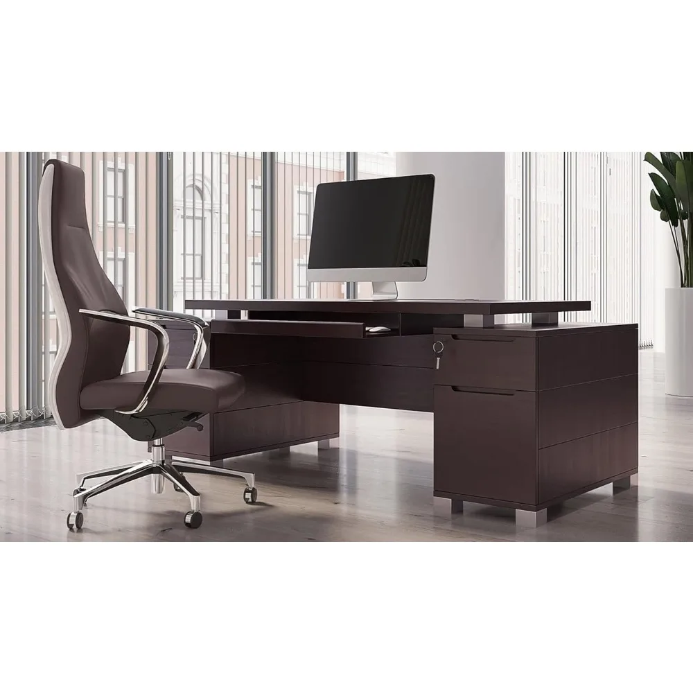 

79" Modern Ford Executive Desk with Filing Cabinets - White