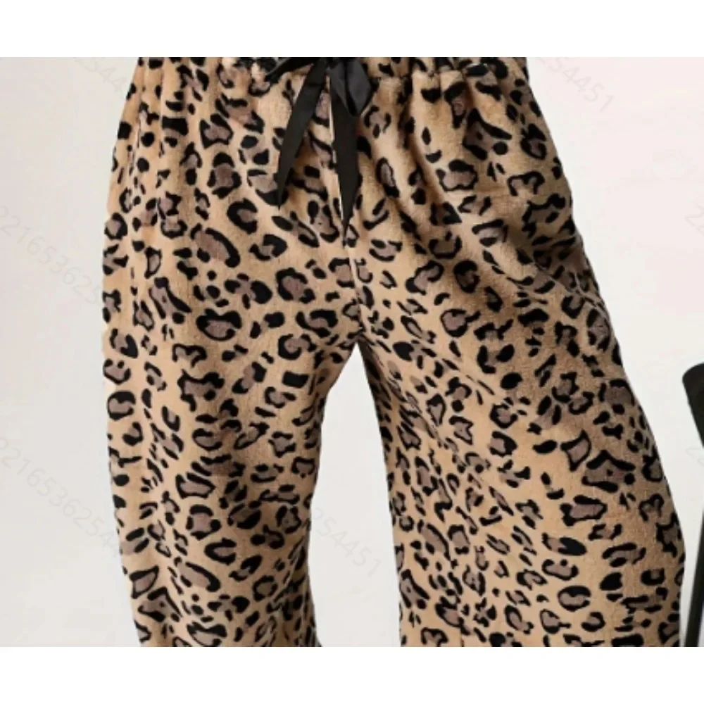 حجم كبير 1XL-5XL الخريف جديد أزياء المرأة عالية الخصر فضفاض السراويل الطويلة ليوبارد طباعة السراويل