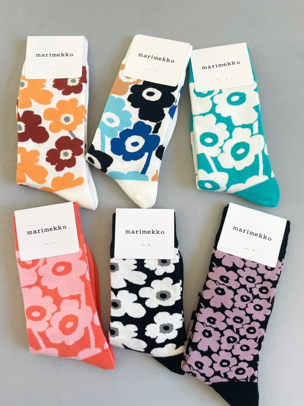 New Marimekko Finnish Socks Women Tube  Flower Cotton Stockings Knee Socks Xuan Ya Ins Pink