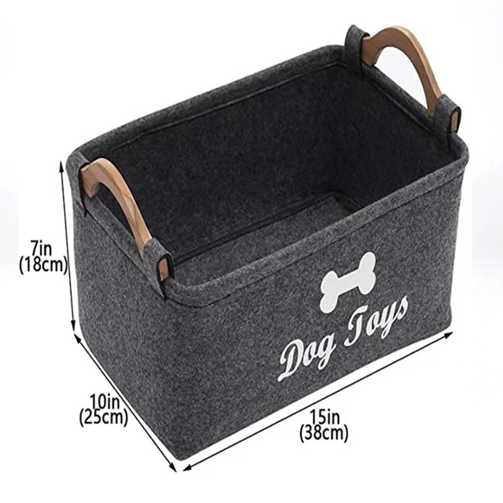 1pc Wooden Handle Felt Toy Storage Box Multi-Functional Household Storage Laundry Basket Pet Cat And Dog Toy Storage Box