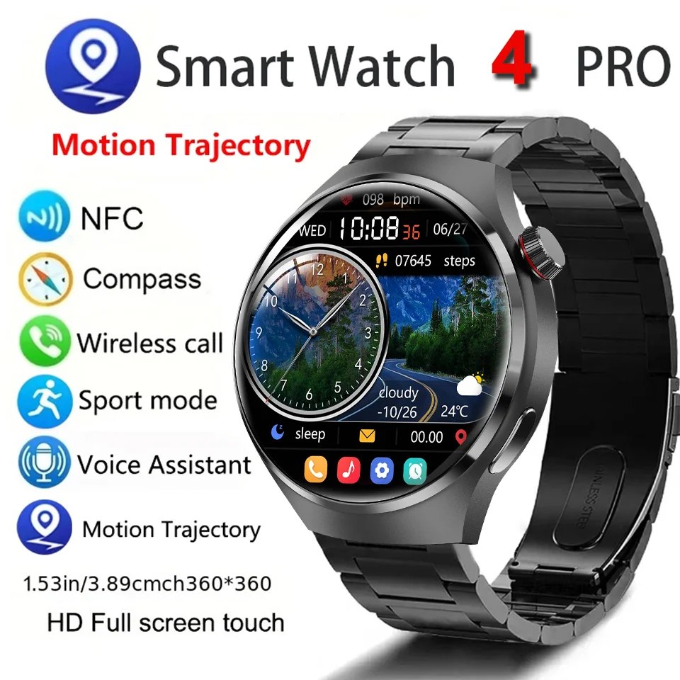 Watch 4 PRO Smart Watch Men Women AMOLED HD Screen Bluetooth Call GPS Trajectory NFC Heart Rate Compass SmartWatches 2025 New