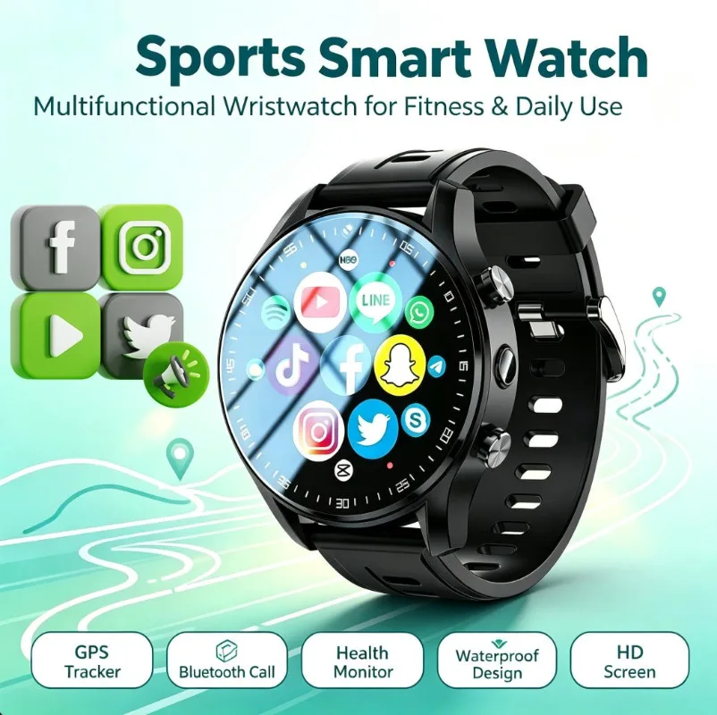 Unisex Smart Watch for Men Women,Multi‑App Bluetooth Call Large Storage Fitness Tracking Running Sports Wristwatch