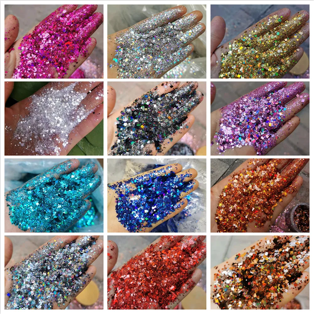 50g Laser Glitter per unghie Fiocchi Mix Olografico Scintillante Grossolido Glitter Manicure FAI DA TE Riflettente Allentato Glitter Unghie artistiche Paillettes