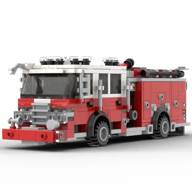 City Service รถรุ่น MOC อาคารอิฐ American Fire Engine Modular เทคโนโลยีของขวัญวันหยุดประกอบของเล่นเด็กชุด