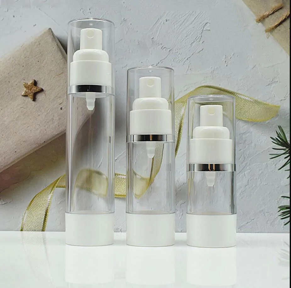 

30ML clear plastic airless bottle silver rim lotion/emulsion/serum/liquid foundation/whitening essence sparyer cosmetic packing