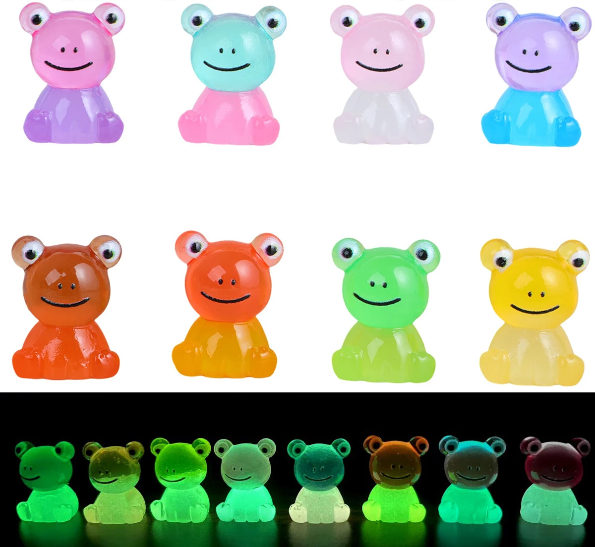 10 szt. Świecące w ciemności urocze, kolorowe żabki z żywicy, dekoracje na biurko, ozdoby, rękodzieło DIY, akcesoria do spinek do włosów, breloczków, zabawki