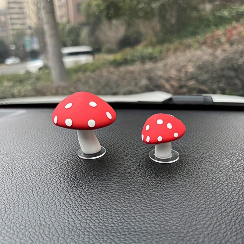 

Cute Mushroom Shaped Ornaments Car Interior Decoration Soft PVC 2pcs For Car Dashboard Car Rearview Mirror And Air Vent Outlet