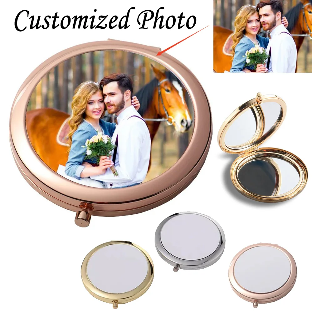 Personalisierter kompakter Foto-Spiegel, eleganter, roségoldener Finish, Vintage-inspirierter Taschen-Make-up-Spiegel, personalisierte Bildgeschenke
