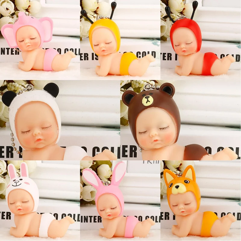 Creative Simulation Cute Sleep Baby Doll Girls Bag Charm Keychain Desktop Decorative Ornaments Children's Fun Toys Birthday Gift