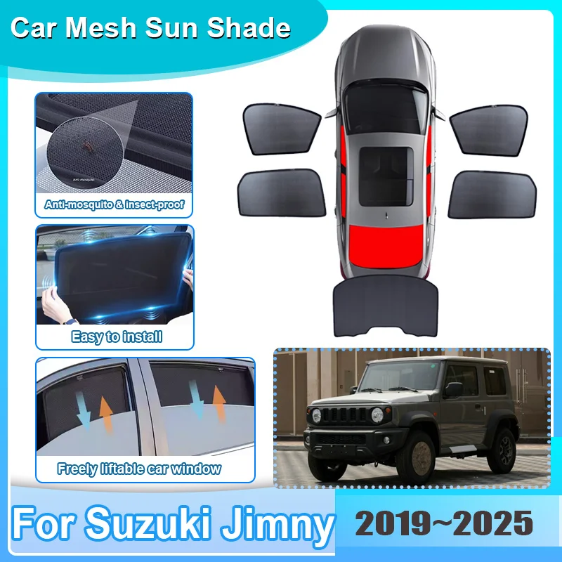 

Car Window Sunshade For Suzuki Jimny Sierra 3-door 2019-2025 Visor Mesh UV Protection Windshield Frame Curtain Auto Accessories