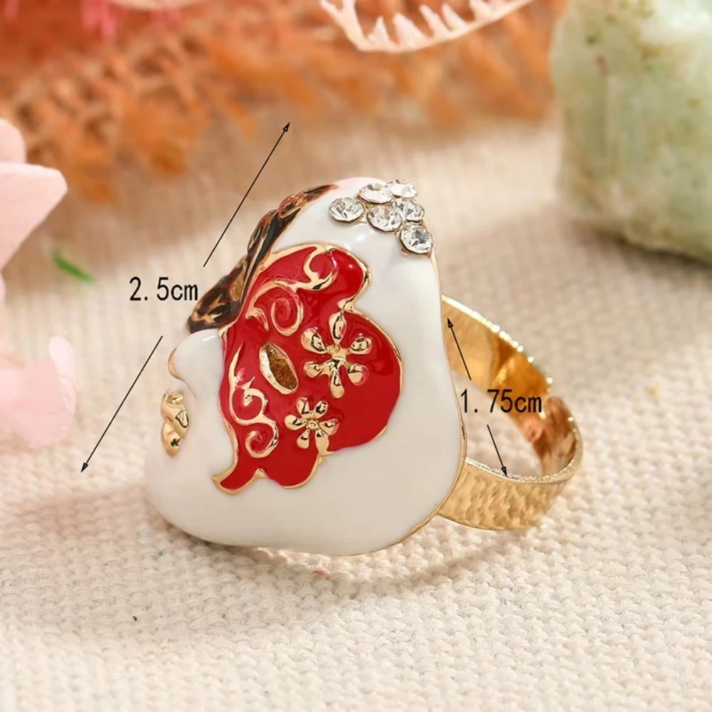 Retro Geometric Glazed Mask with Adjustable Ring Unique Temperment Fashionable Creativity Chinese Style Exaggerated Jewelry Gift