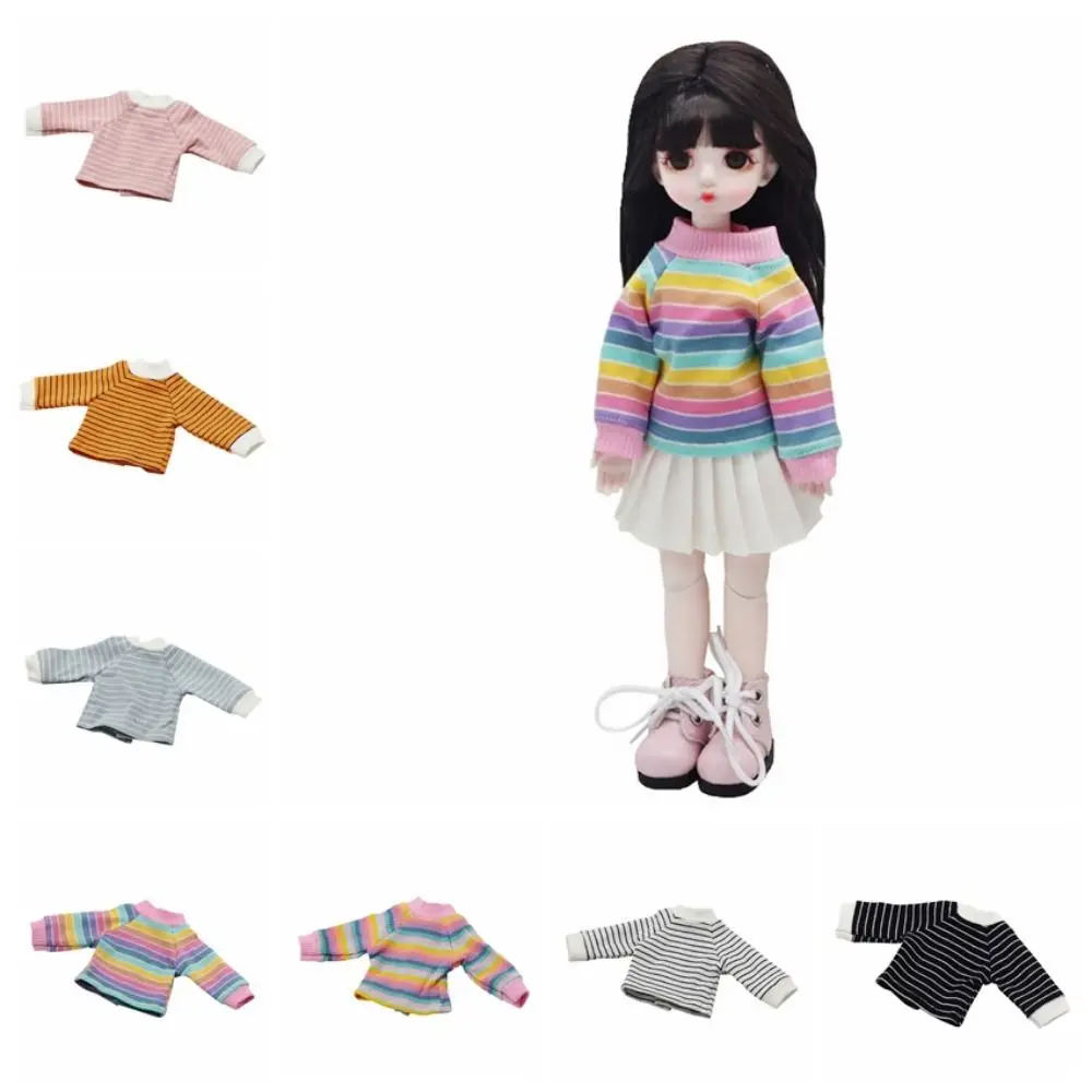 Striped 1/6 BJD Doll Clothes Rainbow Hoodies Fat Doll T-shirt Tops DIY Dress Up Kawaii BJD Doll Long-sleeved Clothes Girl Gift